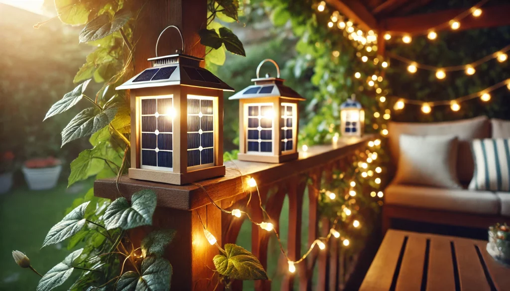 Close-Up of Solar-Powered Lanterns and Fairy Lights - 03